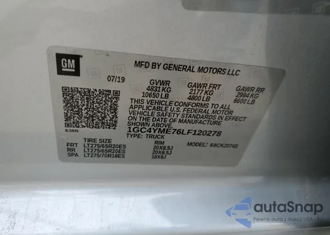 2020 Chevrolet Silverado K2500 Custom из США, поврежденный, VIN 1GC4YME76LF120278